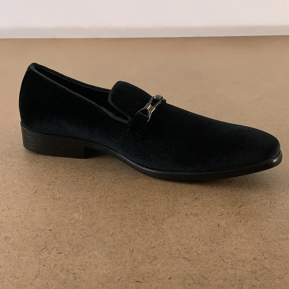 Amali Aller Men's Size 9.5 Black Tuxedo Velvet Slip On Dress Shoes New